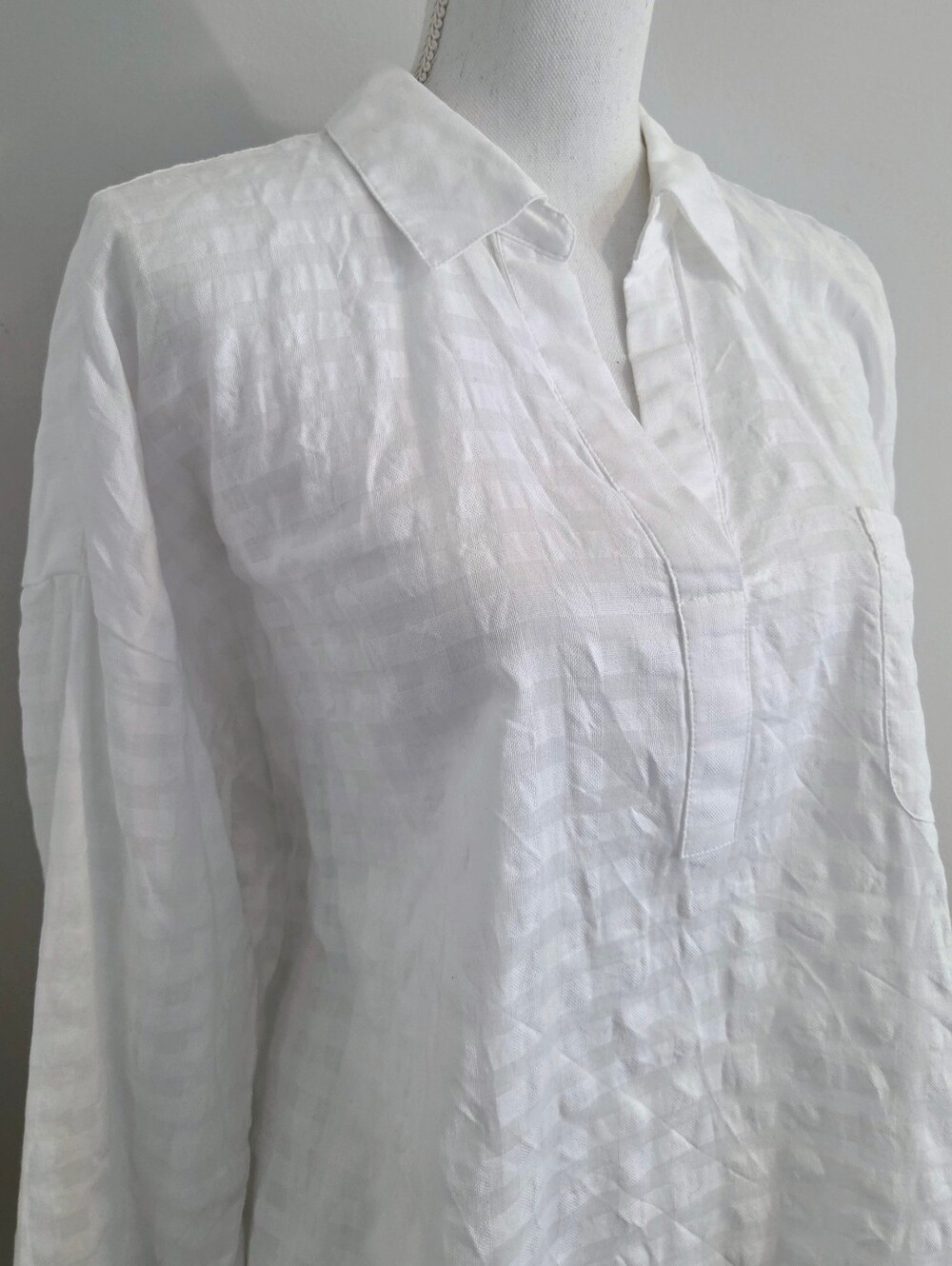 J. Jill Cotton Textured Windowpane V-Neck Popover Tunic - White XLP - Picture 3 of 12